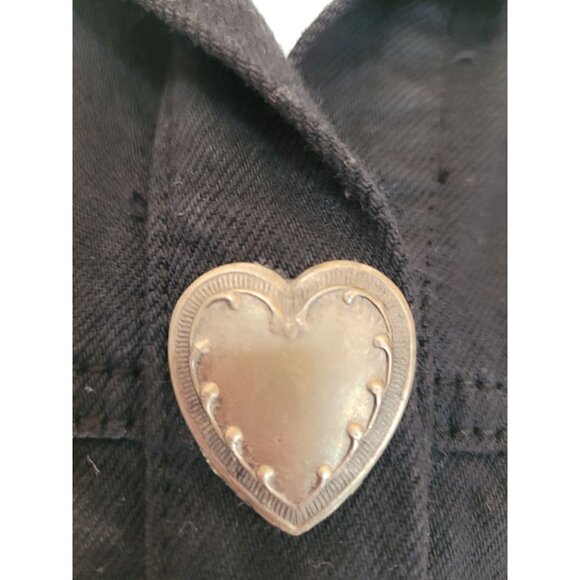 Museum Collection Black Denim Vest Womens XL Metal Heart Buttons Sleeveless Coll - Picture 8 of 10